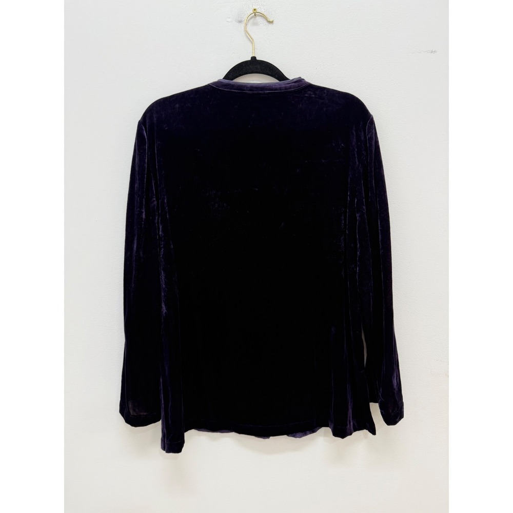 Chico's Velvet Tunic Top Size 2/L Purple Embroidered Deep V Neck Long Sleeve - Picture 5 of 11